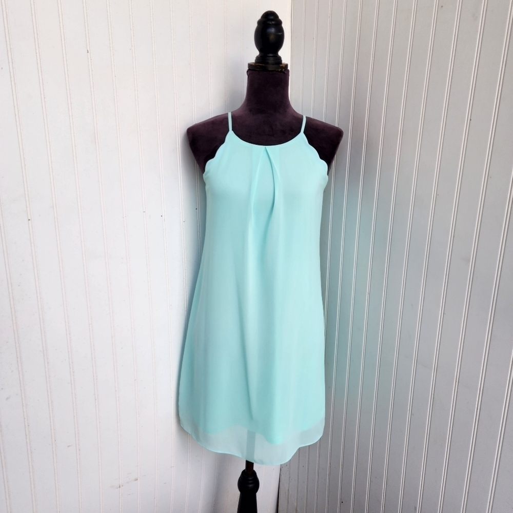 I.N. San Francisco Women's Sleeveless Pleated Scalloped Dress Mint Green Sz XS